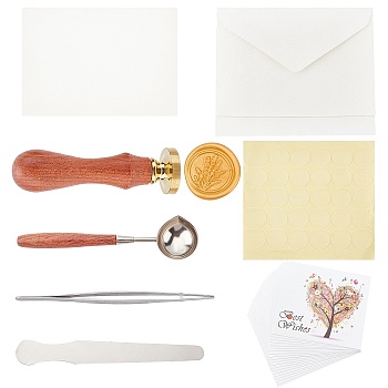 CRASPIRE DIY Envelope Kit, Including Stickers, Stainless Steel Tweezers & Depressors, Iron Spoon, Letter Envelope, Greeting Cards, Brass Stamp, Silicone Mat, Plants Pattern, 16x1.1x0.85cm