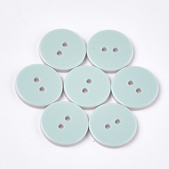2-Hole Resin Buttons, Two Tone, Flat Round, Pale Turquoise, 25.5x3.5mm, Hole: 3mm