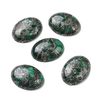Natural Malachite Cabochons, with Silver Line, Oval, 30x22x6~6.5mm