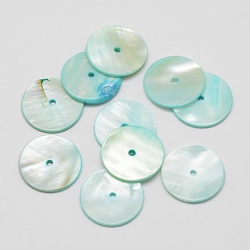 Dyed Natural Shell Beads, Disc/Flat Round, Heishi Beads, Light Cyan, 20x2mm, Hole: 2mm