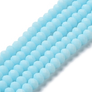 Glass Beads Strands, Faceted, Frosted, Rondelle, Pale Turquoise, 2.5mm, Hole: 1mm, about 195pcs/strand, 11 inch(27.5cm)