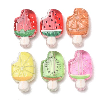 Printed Transparent Acrylic Beads, Fruit Ice Lolly, Mixed Color, 29.5x17x8mm, Hole: 2.5mm
