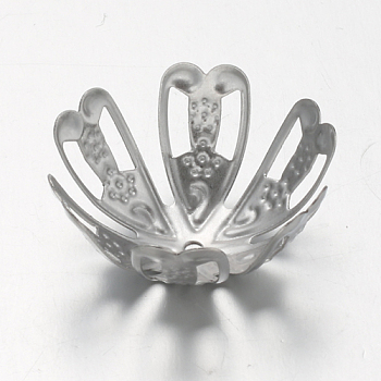 6-Petal 304 Stainless Steel Flower Bead Caps, Fancy Bead Caps, Stainless Steel Color, 26x11mm, Hole: 1.5mm