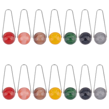 14Pcs 7 Colors Imitation Gemstone Style Two Tone Acrylic Big Pendants, with 304 Stainless Steel Triangle Rings, Round, Mixed Color, 59x22mm, 2pcs/color