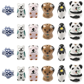 6Pcs 6 Styles Handmade Porcelain Beads, Hand Painted Ceramic Beads, Famille Rose Porcelain, Mixed Color, 11.5~23x10~16x7.5~16mm, Hole: 1.6~2.5mm, 1pc/style