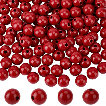 Spray Painted Round Natural Schima Wood Beads, Dark Red, 16mm, Hole: 4mm, 150pcs/set