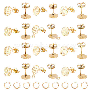 Golden Flat Round 304 Stainless Steel Stud Earring Findings