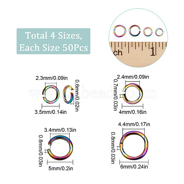 200Pcs 4 Styles Rainbow Color Stainless Steel Open Jump Rings(STAS-SC0003-96)-2