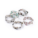 Five Loops Natural & Synthetic Mixed Stone Wrap Bracelets, with Brass Tube Beads, Iron Spacer Beads and Tibetan Style Alloy Bead Caps, 2-1/4 inch(5.6cm)(BJEW-JB04488)