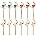 24Pcs 4 Colors Alloy Rhinestone Big Pendants, Magic Wand Charms, Light Gold, Mixed Color, 50.5x16.5x7mm, Hole: 2.2mm, 6pcs/color(FIND-SC0024-08)