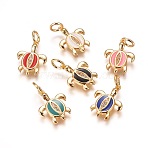Brass Enamel Pendants, with Micro Pave Cubic Zirconia, Tortoise, Golden, Mixed Color, 17x13x3mm, Hole: 4mm(ZIRC-I026-03G)