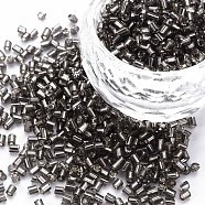 Glass Bugle Beads, Silver Lined, Gray, 1.8~2.2x1.8~2mm, Hole: 0.8~0.9mm, about 15000pcs/pound(SEED-S032-08A-52)