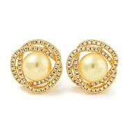 Brass Micro Pave Clear Cubic Zirconia Stud Earrings, with Plastic Beads, Round, Golden, 17x17mm(EJEW-H014-04G)