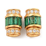 925 Sterling Silver Micro Pave Cubic Zirconia Screw Clasps, Column, Real 18K Gold Plated, Green, 11x7mm, Hole: 3.5mm(STER-U001-03B-G)