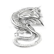 Dragon Brooch, Alloy Badge for Unisex, Antique Silver, 70x50x9mm(JEWB-K018-19AS)
