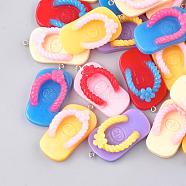Resin Slipper Pendants, Mixed Color, 46x23x15mm, Hole: 2mm(RESI-S291-M)