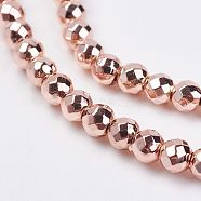 Non-magnetic Synthetic Hematite Bead Strands, Faceted, Round, Rose Gold Plated, 3mm, Hole: 0.5mm, about 137pcs/strand, 15.3 inch(G-P262-27-3mm-RRG)