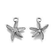 304 Stainless Steel Pendants, Starfish, Stainless Steel Color, 18x14x2mm, Hole: 2mm(STAS-N099-29)