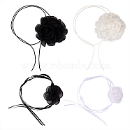 4Pcs 4 Styles Cloth & Polyester Flower Collar Choker Necklaces Set for Women Bride Wedding Party, Black and White, 43.90~50.20 inch(111.5~127.5cm), 1Pc/style(AJEW-TA0001-27)