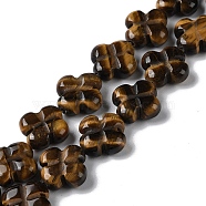 Natural Tiger Eye Beads Strands, Flower, 13~14x13~14x5~5.5mm, Hole: 1.2mm, about 15pcs/strand, 7.95''(20.2cm)(G-M418-D04-01)