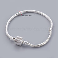 Brass European Bracelets, with Brass Clasp, Clasp without Sign, Silver Color Plated, about 16cm long 3mm thick, 2mm hole(X-PPJ008Y-S)