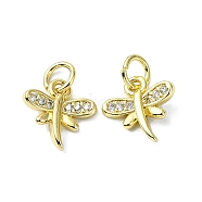 Rack Plating Brass Micro Pave Clear Cubic Zirconia Pendants, Long-Lasting Plated, Lead Free & Cadmium Free Dragonfly, Real 18K Gold Plated, 10.5x10x2.5mm, Hole: 5mm(KK-R157-07G)