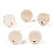 Ash Wood Stud Earring Findings, with 304 Stainless Steel Pin, Round, 10.5mm, Hole: 1.8mm, Pin: 0.7mm(EJEW-N017-011T)