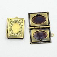 Romantic Valentines Day Ideas for Him with Your Photo Brass Locket Pendants, Picture Frame Charms for Necklace, Antique Bronze, Rectangle, about 19mm wide, 26mm long, hole: 2mm(ECF136-2AB)