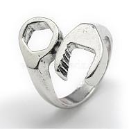 Adjustable Alloy Cuff Finger Rings, Wrench, Size 8, Platinum, 18mm(RJEW-S038-009)