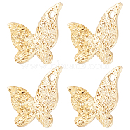 60Pcs Brass Charms, Long-Lasting Plated, Textured, Butterfly, Real 24K Gold Plated, 9.5x10.5x0.8mm, Hole: 1.2mm(KK-BBC0005-36)