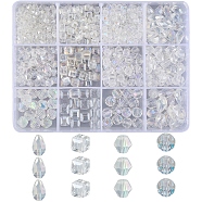 12 Style Electroplate Glass Beads, AB Color Plated, Faceted, Mix-shaped, AB Color Plated, 905pcs/box(EGLA-SZ0001-18)