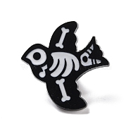 Bird Skeleton Enamel Pin, Halloween Animal Alloy Badge for Backpack Clothing, Electrophoresis Black, White, 25x21x2mm, Pin: 1mm(JEWB-F016-18EB)