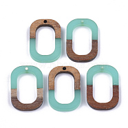 Resin & Walnut Wood Pendants, Oval, Medium Turquoise, 28x19.5x4mm, Hole: 1.5mm(RESI-S358-07F)