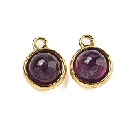 Natural Amethyst Half Round Charms, Real 14L Gold Plated 304 Stainless Steel Charms, 13.5x10.5x7mm, Hole: 1.8mm(STAS-L080-009G-04)