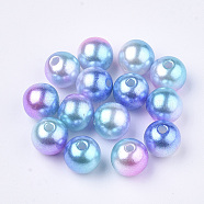 Rainbow ABS Plastic Imitation Pearl Beads, Gradient Mermaid Pearl Beads, Round, Deep Sky Blue, 9.5~10x9mm, Hole: 1.6mm, about 1000pcs/500g(OACR-Q174-10mm-02)