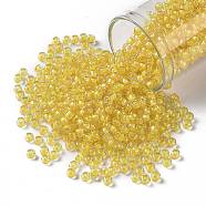 TOHO Round Seed Beads, Japanese Seed Beads, (192) Inside Color Crystal/Yellow Lined, 8/0, 3mm, Hole: 1mm, about 222pcs/10g(X-SEED-TR08-0192)