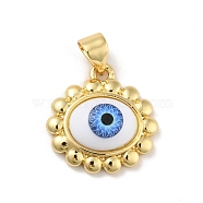 Brass Pendants, with Acrylic, Cadmium Free & Lead Free, Long-Lasting Plated, Oval with Evil Eye, Real 18K Gold Plated, Royal Blue, 16x16.5x5.5mm, Hole: 4x3.5mm(KK-B059-39G-C)
