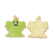 Halloween Theme Rack Plating Alloy Enamel Pendants, Ghost Charms, Light Gold, 32x29x1.6mm, Hole: 2mm(PALLOY-O109-48LG)