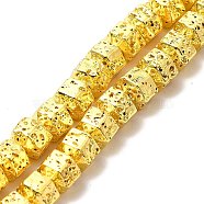 Electroplated Natural Lava Rock Beads Strands, Hexagon, Golden Plated, 6.5x7.5x6mm, Hole: 1mm, about 66~67pcs/strand, 15.28~15.35 inch(38.8~39cm)(G-G984-05G)