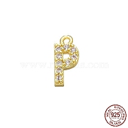 Real 18K Gold Plated 925 Sterling Silver Micro Pave Clear Cubic Zirconia Charms, Initial Letter, Letter P, 9.5x4x1.5mm, Hole: 0.9mm(STER-P054-10G-P)