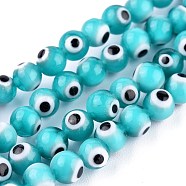 Handmade Evil Eye Lampwork Round Bead Strands, Turquoise, 6mm, Hole: 1mm, about 64pcs/Strand, 14.57''(37cm)(X-LAMP-L055-6mm-16)