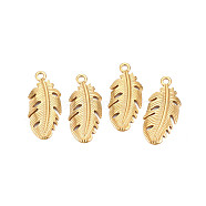 Ion Plating(IP) 304 Stainless Steel Pendants, Leaf, Nickel Free, Real 18K Gold Plated, 35.5x15.5x2.5mm, Hole: 2.5mm(STAS-T063-191G)
