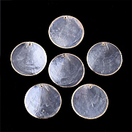 Edge Golden Plated Capiz Shell Pendants, for DIY Jewelry Making, Flat Round, Clear, 44.5x1mm, Hole: 0.9mm(SHEL-S276-53)