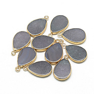 Natural  Agate Pendants, with Iron Findings, Dyed, teardrop, Golden, 22~23x13~14x3~4mm, Hole: 2mm(G-Q494-52C)