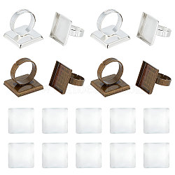 DIY Blank Finger Ring Making Kits, Including Square Brass Adjustable Ring Settings, Glass Cabochons, Mixed Color, 20Pcs/style(DIY-UN0005-74)