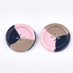 Tri-color Resin Buttons, 4-Hole, Flat Round, Colorful, 28x4mm, Hole: 2mm(RESI-S377-06B-05)
