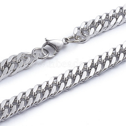 Non-Tarnish Men's 304 Stainless Steel Diamond Cut Cuban Link Chain Necklaces, with Lobster Claw Clasps, Stainless Steel Color, 24.21 inch(61.5cm)(X-NJEW-L173-002B-P)