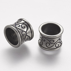 304 Stainless Steel Beads, Column, Large Hole Beads, Antique Silver, 11.5x9mm, Hole: 8.5mm(X-STAS-A032-098AS)