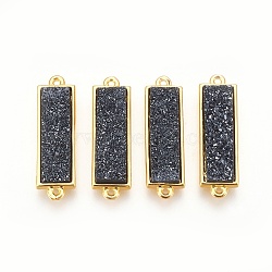 Brass Links connectors, with Druzy Resin, Rectangle, Golden, Black, 26x8x4~5mm, Hole: 1mm(KK-O107-03G-G)