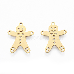 201 Stainless Steel Pendants, Gingerbread Man, Christmas Style, Real 18K Gold Plated, 20x16x1mm, Hole: 1.4mm(STAS-N090-LA919-2)